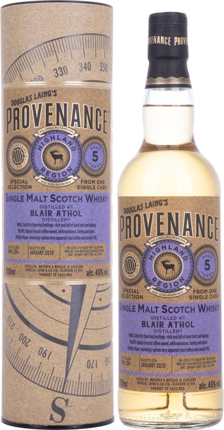 Douglas Laing PROVENANCE Blair Athol 5 Years Old Single Cask Malt 2014 46% Vol. 0,7l in Giftbox
