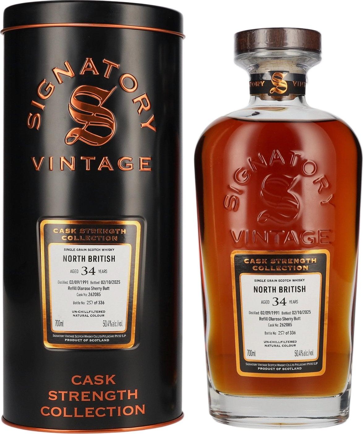 Signatory Vintage North British 34 Years Old 1991 Refill Oloroso Cask Strength #262085 – 0.7l Tin Box (50.4% Vol.)