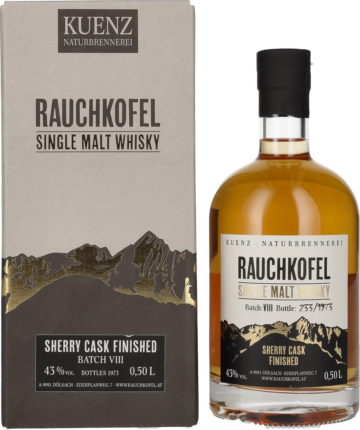 Kuenz Naturbrennerei Rauchkofel Single Malt Whisky Sherry Cask Finished 43% Vol. 0,5l in Giftbox