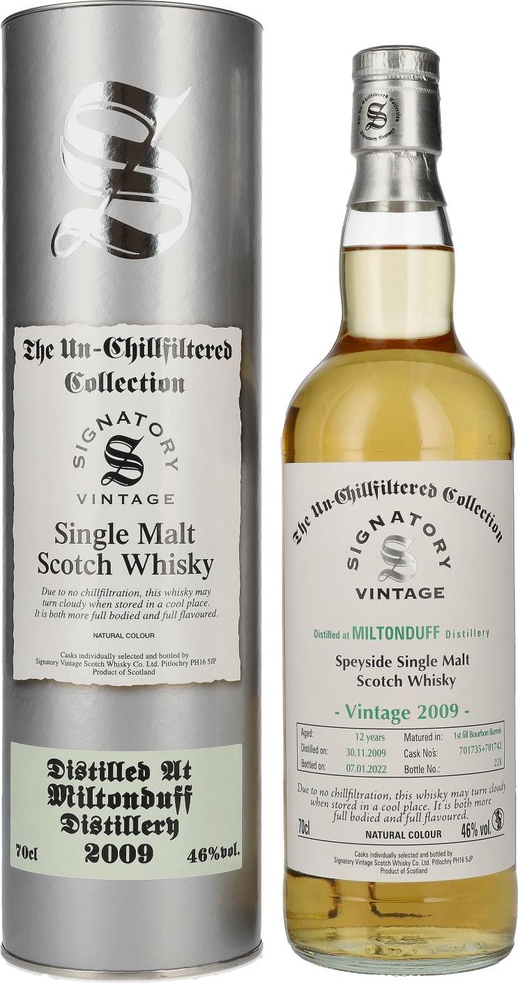 Signatory Vintage MILTONDUFF 12 Years Old The Un-Chillfiltered 2009 46% Vol. 0,7l in Tinbox