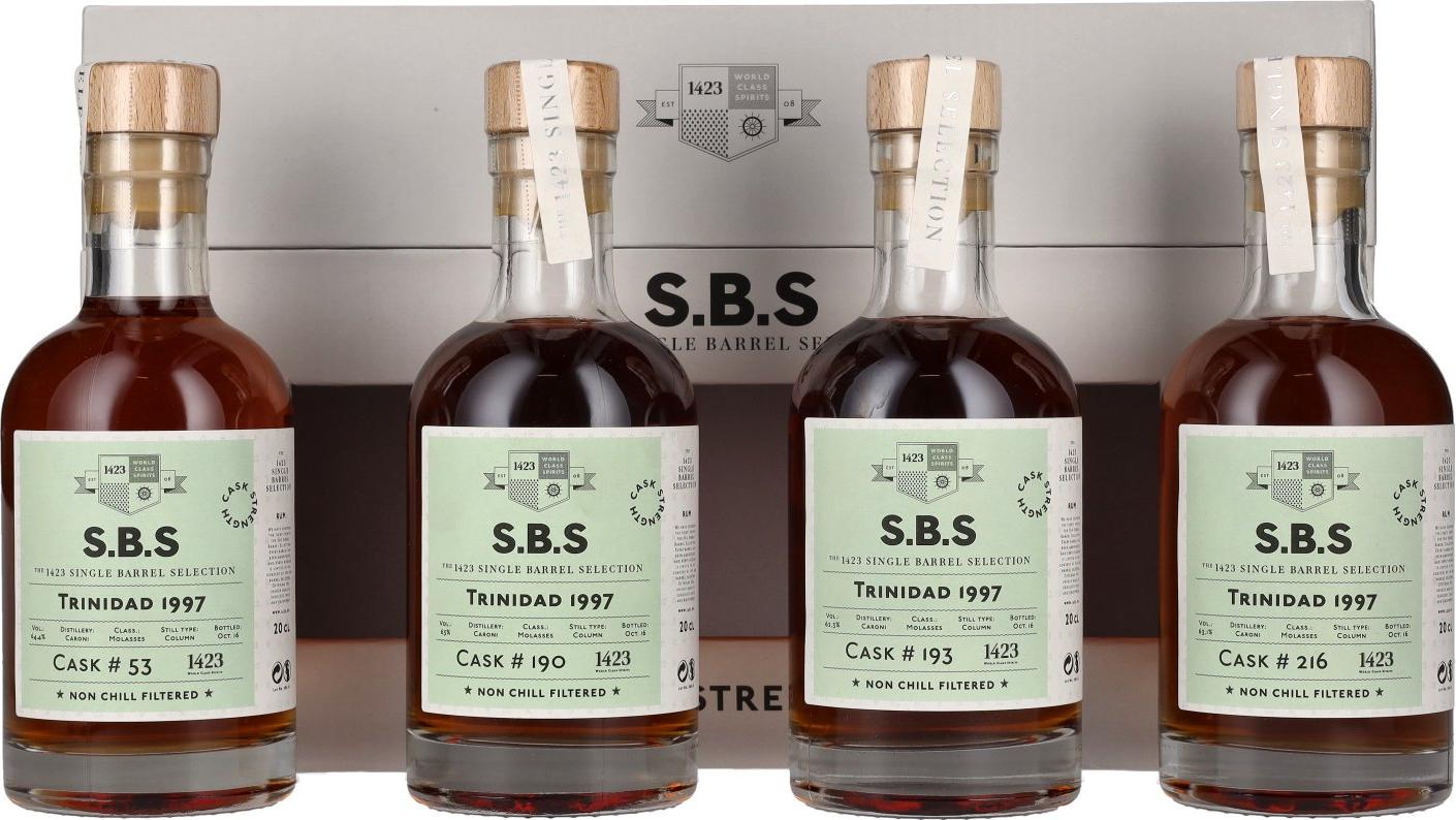 1423 S.B.S TRINIDAD Caroni Distillery Cask Strength 1997 63,2% Vol. 4x0,2l in Giftbox