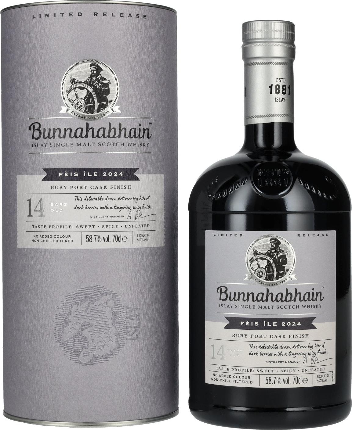 Bunnahabhain 14 Years Old Ruby Port Cask Matured Limited Release Fèis Ìle 2024 58.7% Vol. 0.7l in Giftbox