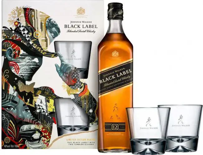 Johnnie Walker BLACK LABEL 12 Years 40% Vol. 0,7l in Giftbox with 2 glasses