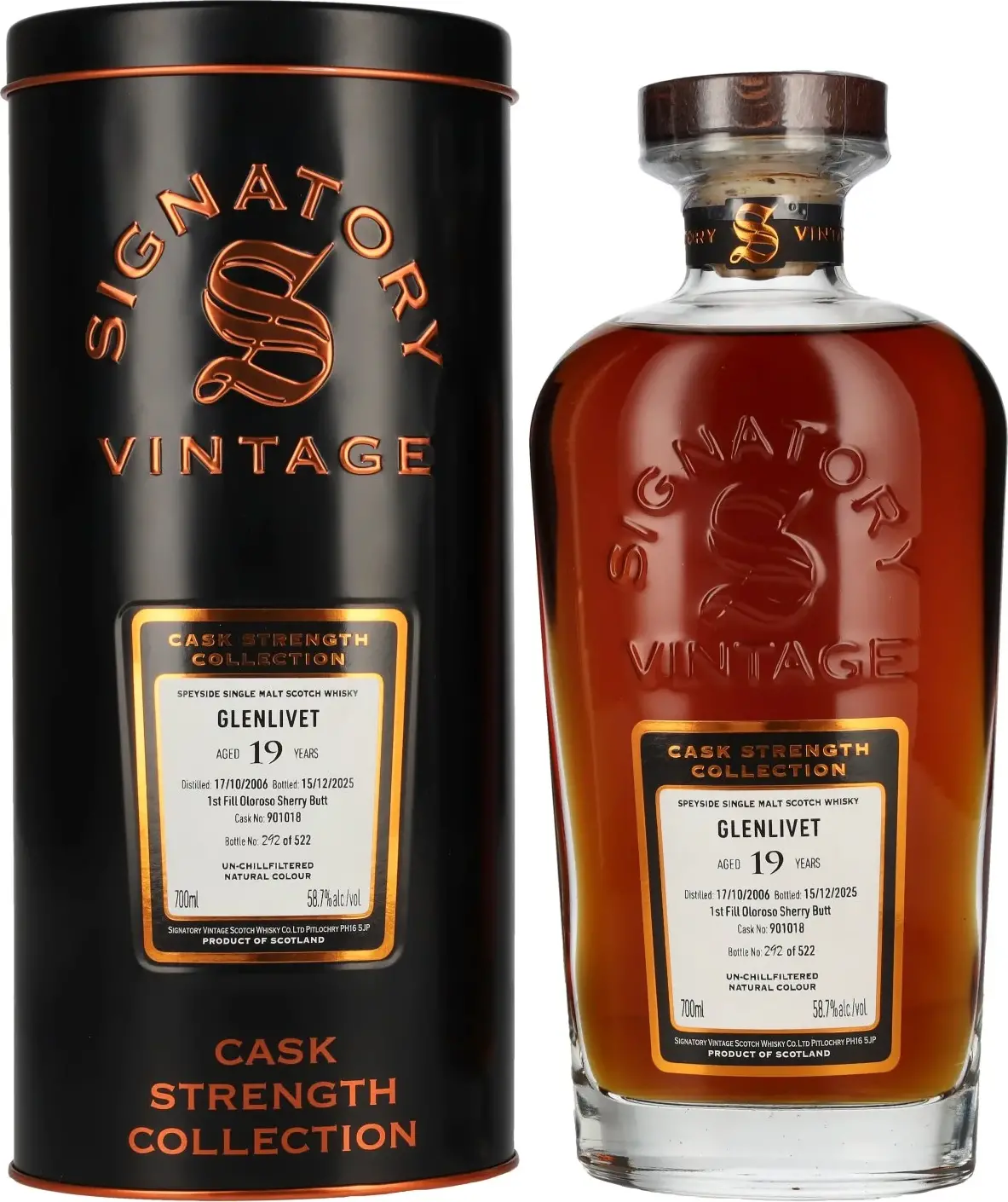 Signatory Vintage GLENLIVET 19 Years Old Cask Strength Collection 2006 58,7% Vol. 0,7l in Tinbox