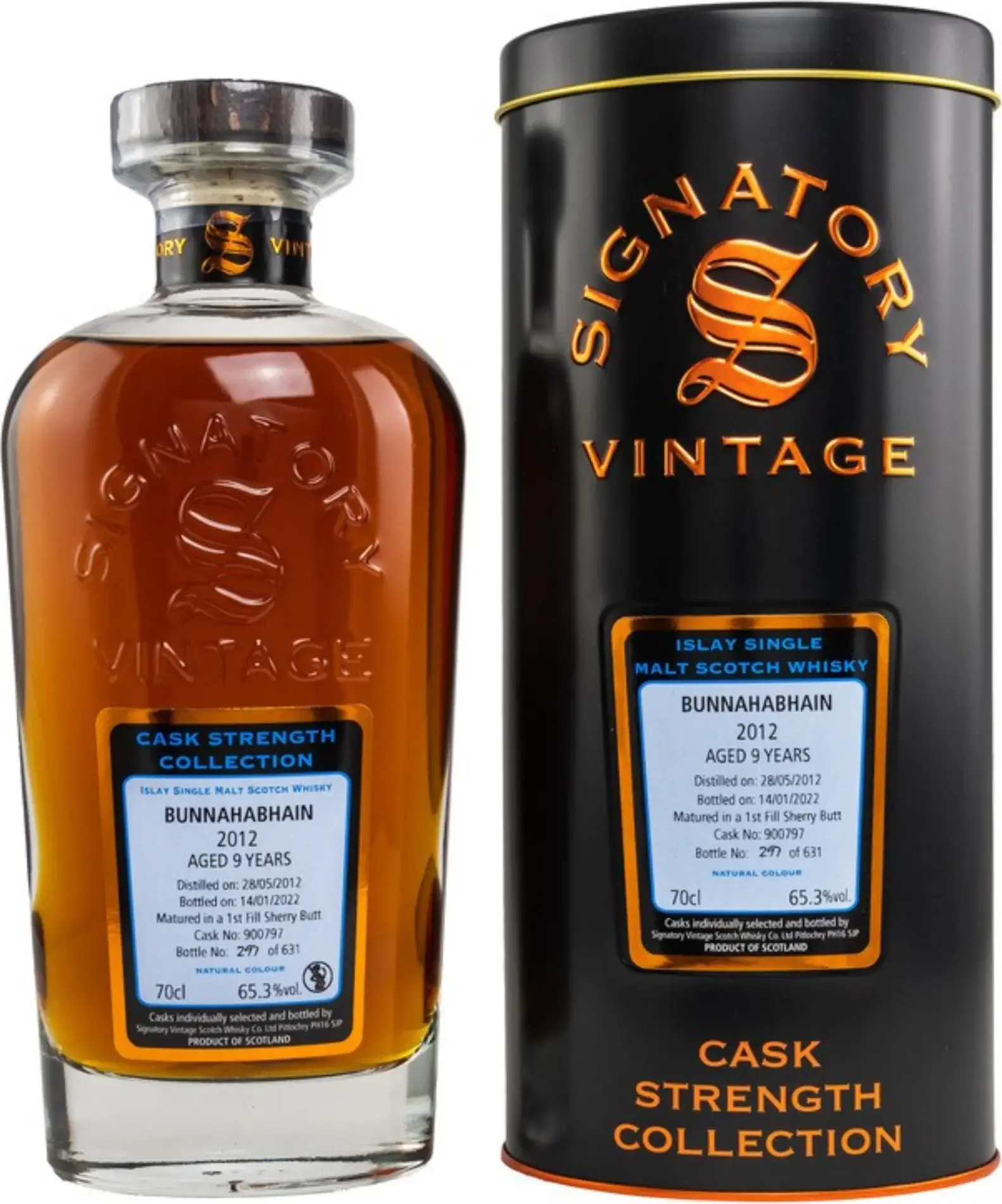 Signatory Vintage BUNNAHABHAIN 9 Years Old Cask Strength 2012 64,8% Vol. 0,7l in Tinbox