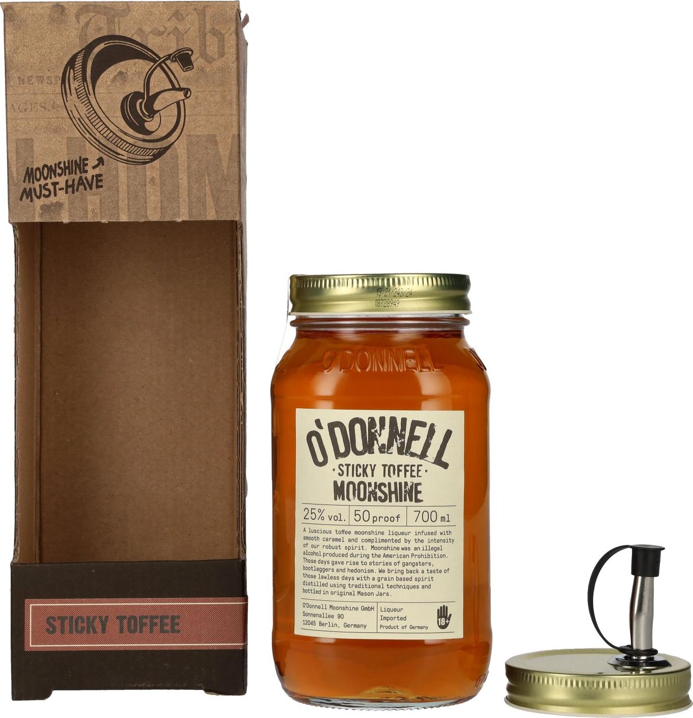O'Donnell STICKY TOFFEE Moonshine Liqueur 25% Vol. 0,7l in Giftbox with pourer