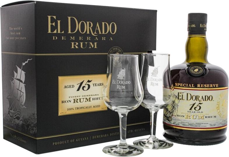 El Dorado 15 Year Old Rum SPECIAL RESERVE 43% Vol. 0,7l in Giftbox with 2 glasses