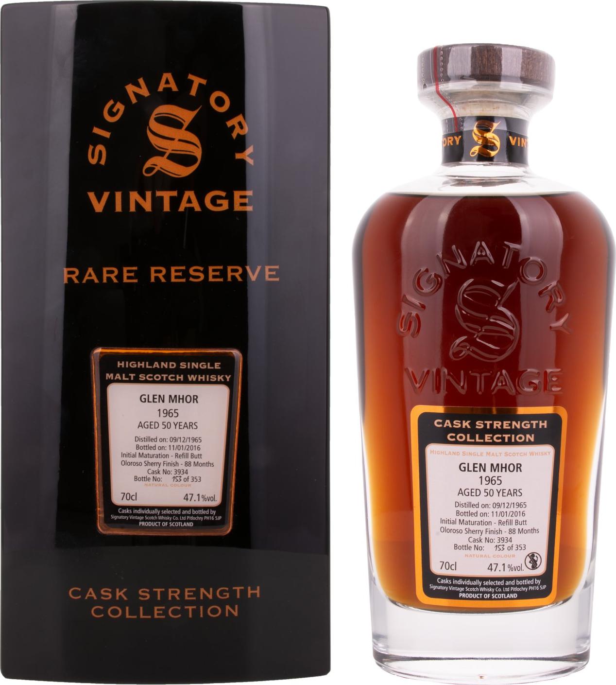 Signatory Vintage Glen Mhor RARE RESERVE 50 Years Old Cask Strength 1965 47,1% Vol. 0,7l in Wooden box