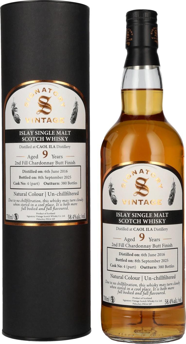 Signatory Vintage CAOL ILA 9 Years Old 2nd Fill Chardonnay Butt Finish Cask # 4 58,4% Vol. 0,7l in Giftbox