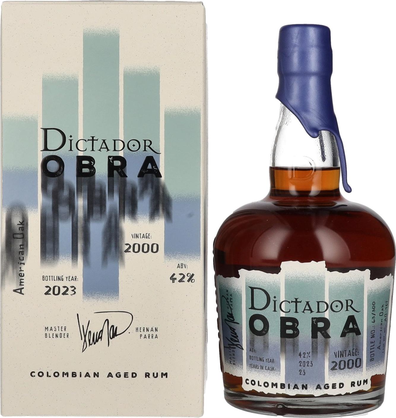 Dictador OBRA VINTAGE 23 Years Old AMERICAN OAK CASK Rum 2000 42% Vol. 0,7l in Giftbox