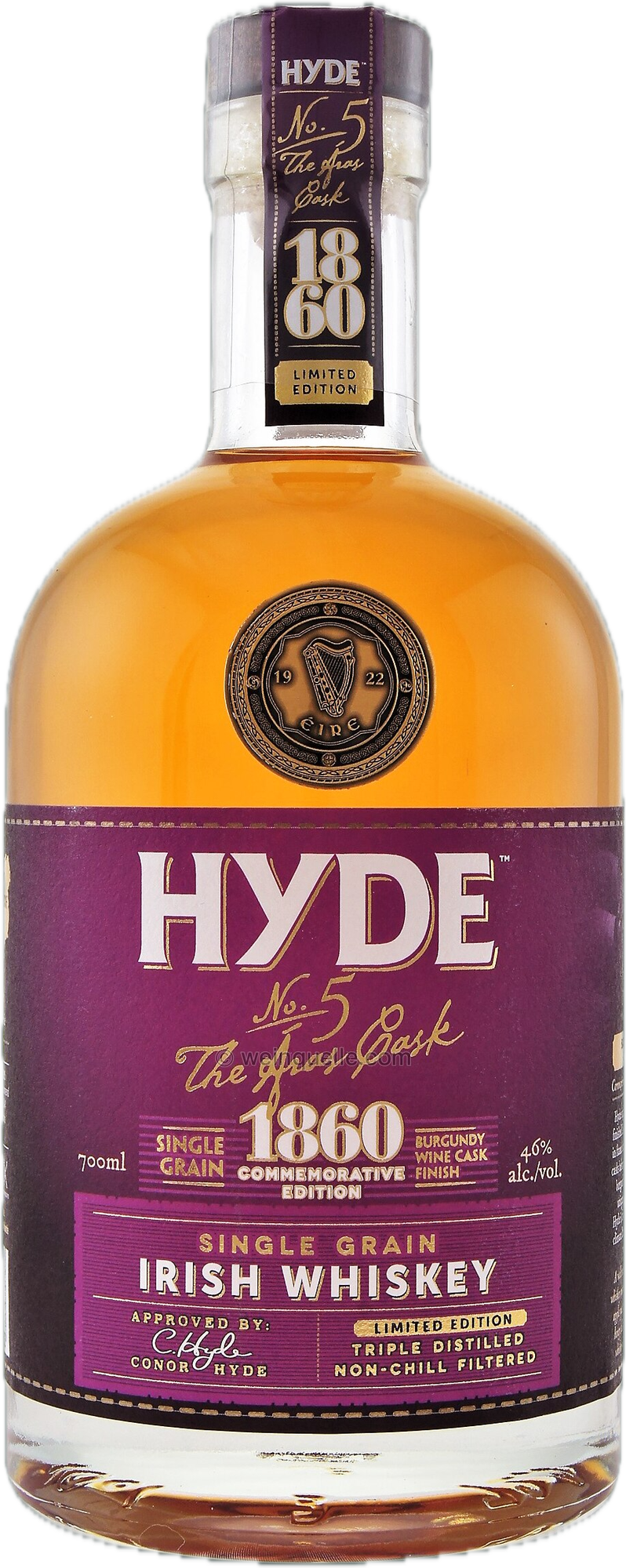 Hyde No.5 THE ÁRAS CASK 1860 Single Grain Irish Whiskey Burgundy Cask Finish 46% Vol. 0,7l