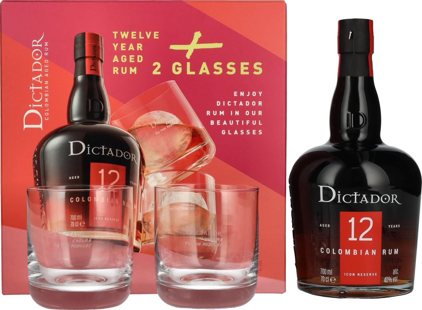 Dictador 12 Years Old ICON RESERVE Rum 40% Vol. 0,7l in Giftbox with 2 glasses