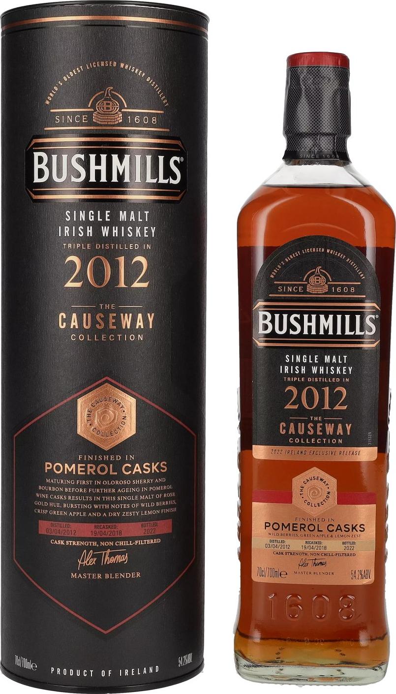 Bushmills THE CAUSEWAY COLLECTION Single Malt Pomerol Casks 2012 54,2% Vol. 0,7l in Giftbox