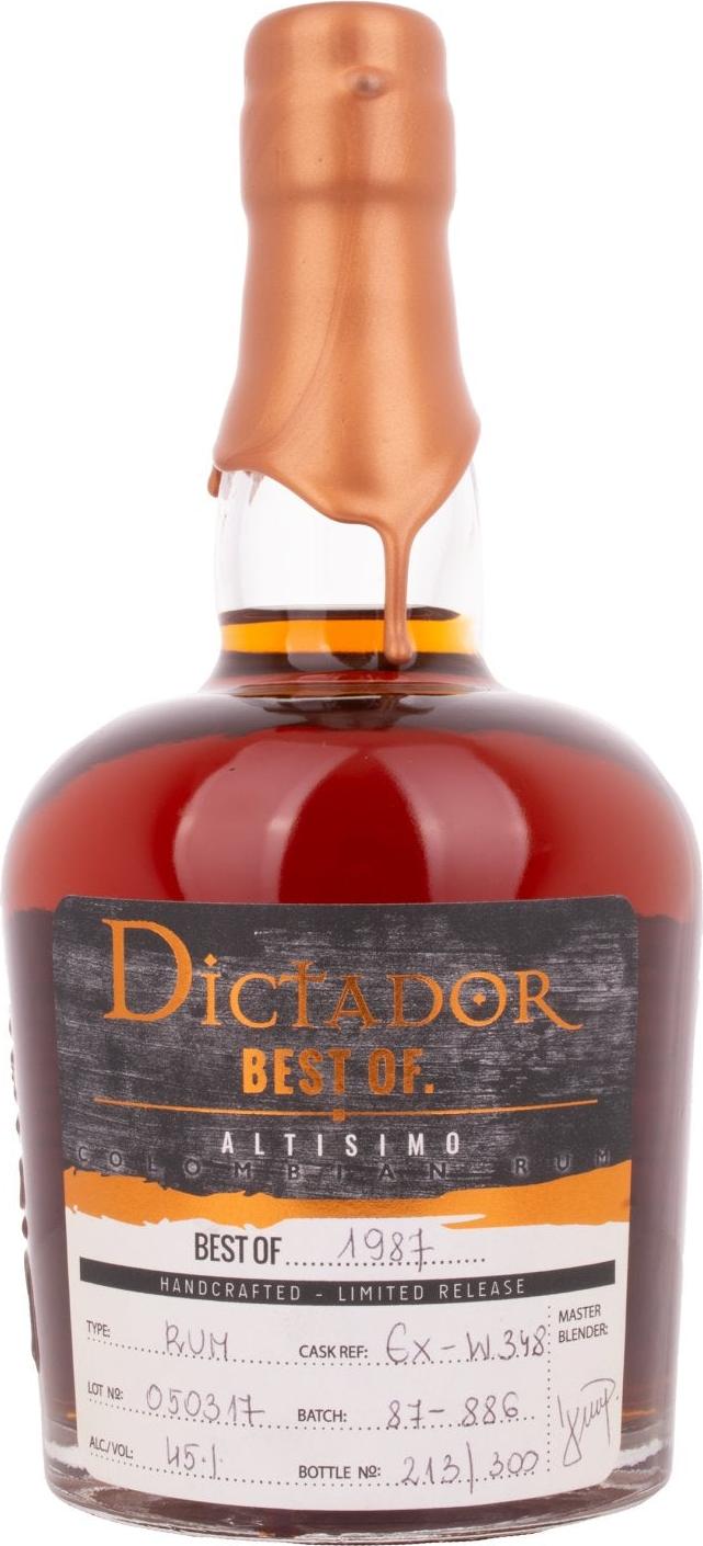 Dictador BEST OF 1987 ALTISIMO Colombian Rum 30YO/050317/EX-W348 45% Vol. 0,7l