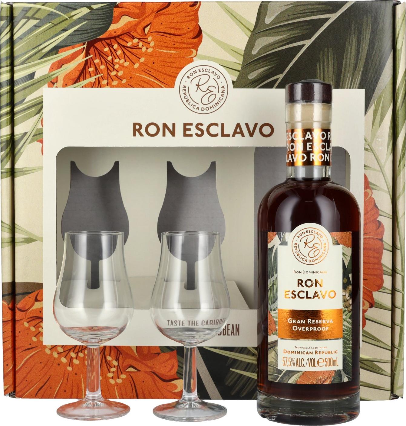 Ron Esclavo GRAN RESERVA OVERPROOF Ron Dominicana 57,5% Vol. 0,5l in Giftbox with 2 glasses