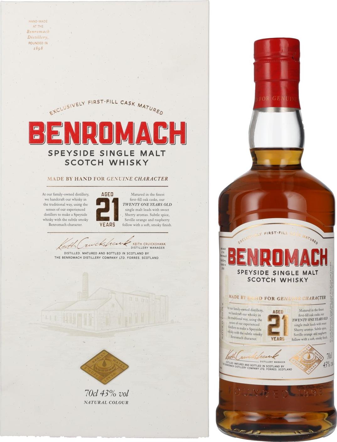 Benromach 21 Years Old Speyside Single Malt - Old Design 43% Vol. 0,7l in Giftbox
