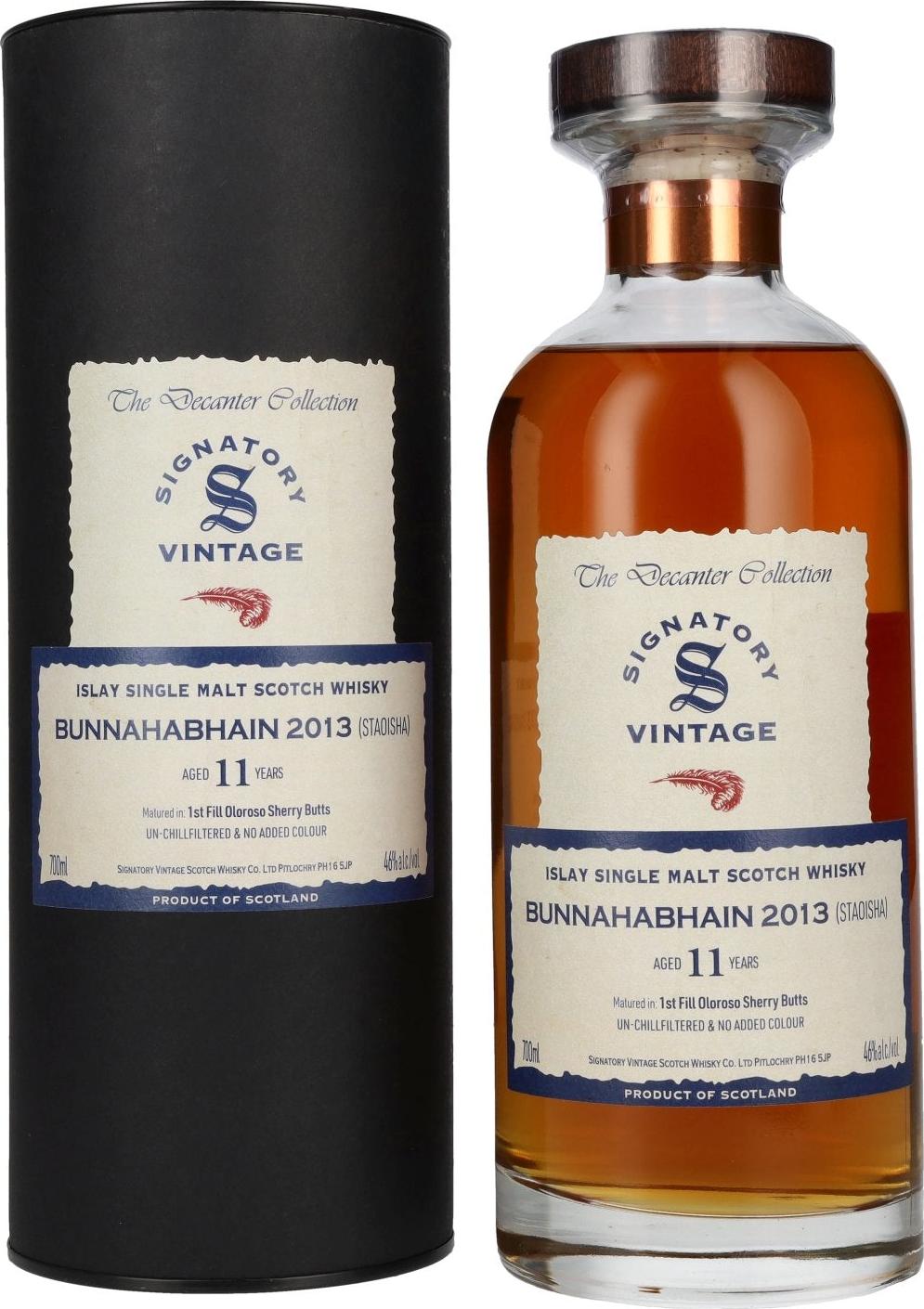 Signatory Vintage Bunnahabhain 11 Years Old Staoisha The Decanter Collection 2013 46% Vol. 0.7l Giftbox