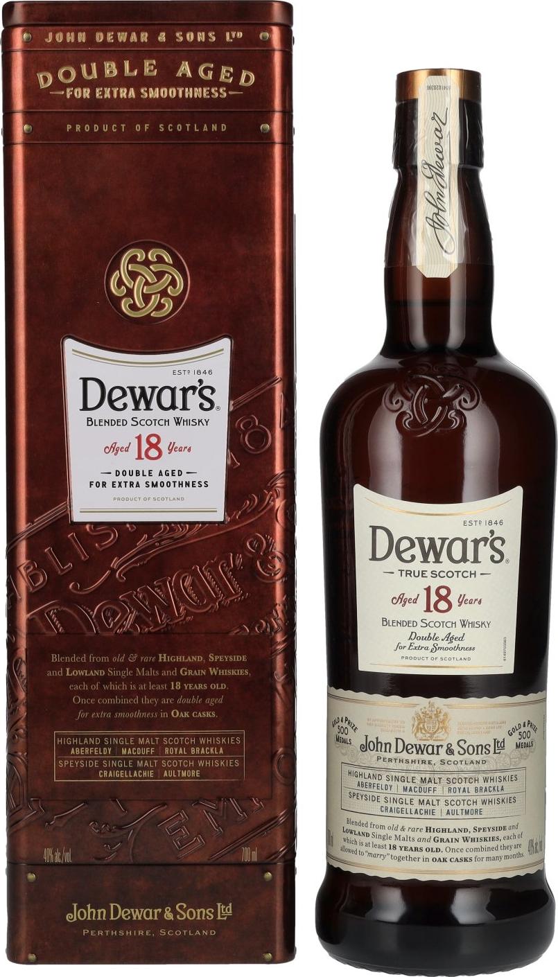 Dewar's 18 Years Old Double Aged Blended Scotch Whisky 40% Vol. 0,7l in Tinbox
