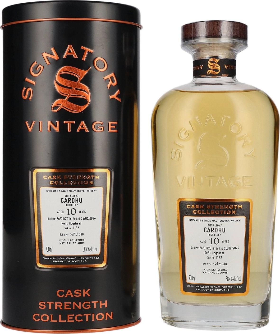 Signatory Vintage Cardhu 10 Years Old Refill Hogshead Cask Strength #1132 2016 58.4% Vol. 0.7l in Tinbox