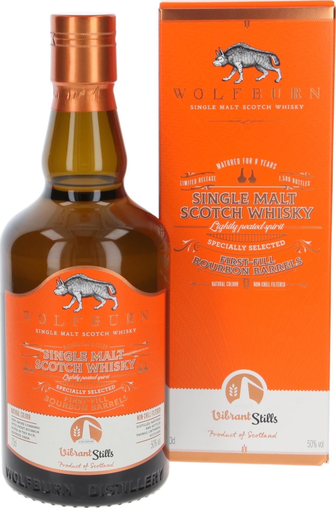 Wolfburn VIBRANT STILLS 8 Years Old Specially Selected First-Fill Bourbon Barrels 50% Vol. 0,7l in Giftbox