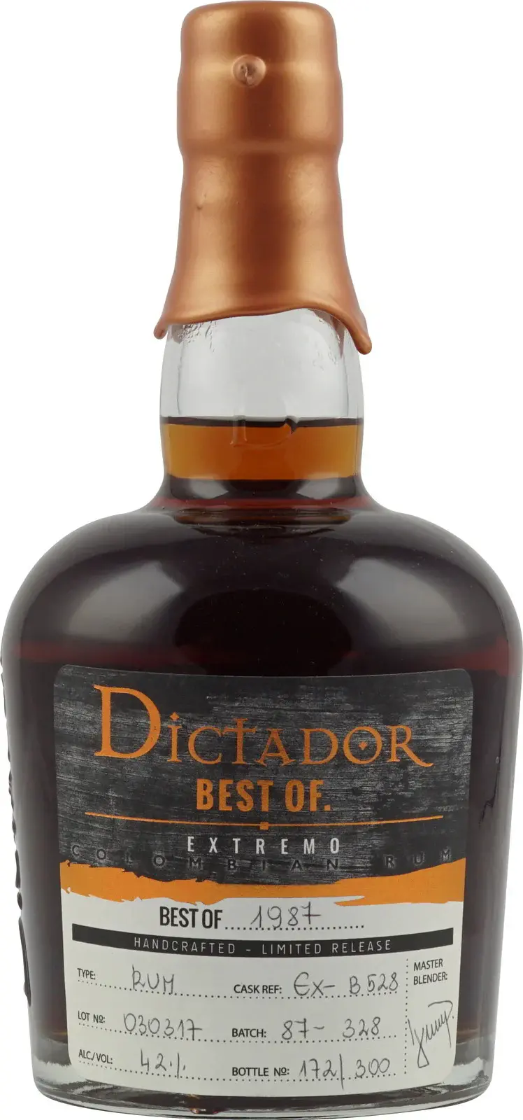 Dictador BEST OF 1987 ALTISIMO Colombian Rum 30YO/010317/EX-W278 43% Vol. 0,7l