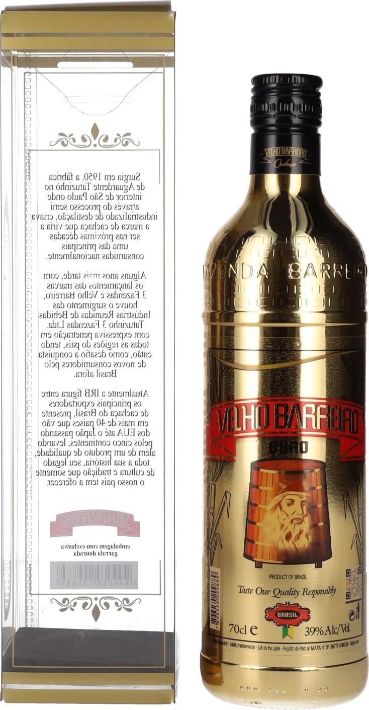 Velho Barreiro OURO Cachaça 39% Vol. 0,7l in Giftbox