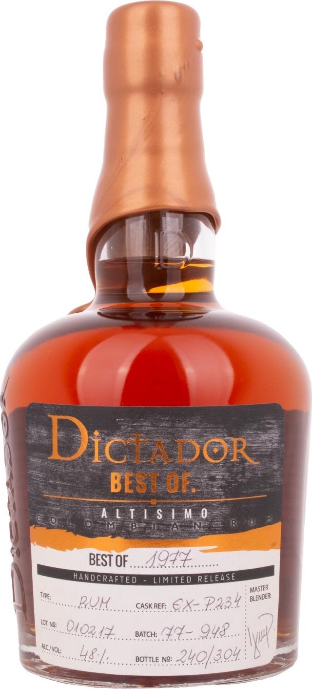 Dictador BEST OF 1977 ALTISIMO Colombian Rum 40YO/010217/EX-P234 48% Vol. 0,7l