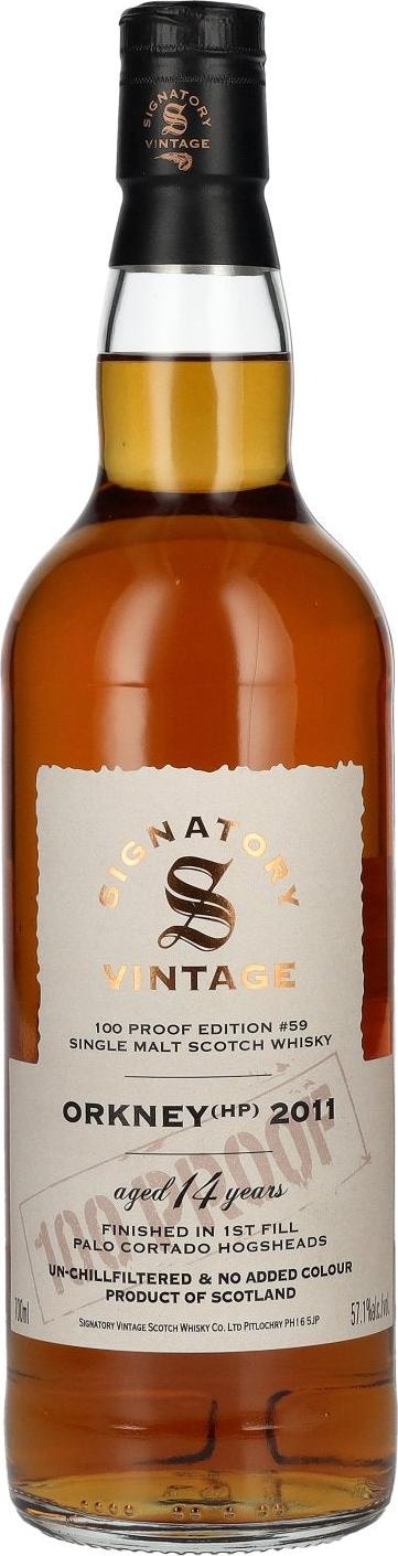 Signatory Vintage 100 Proof Edition ORKNEY (Highland Park) 14 Years Old Palo Cortado Cask #59 2011 57,1% Vol. 0,7l