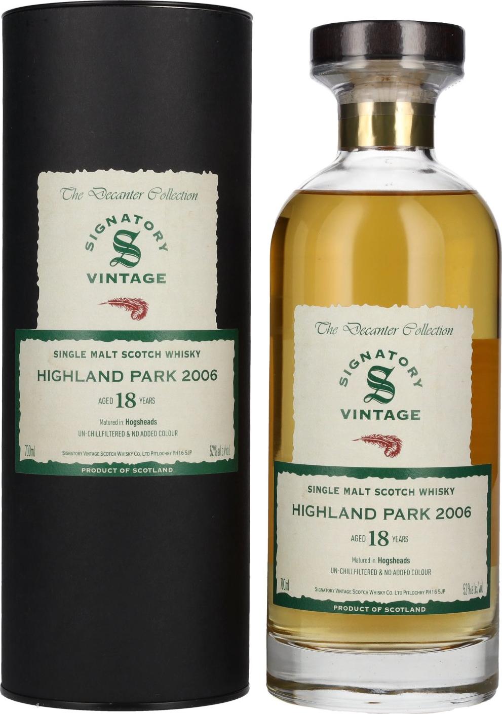 Signatory Vintage 18 Years Old HIGHLAND PARK The Decanter Collection 2006 52% Vol. 0,7l in Giftbox