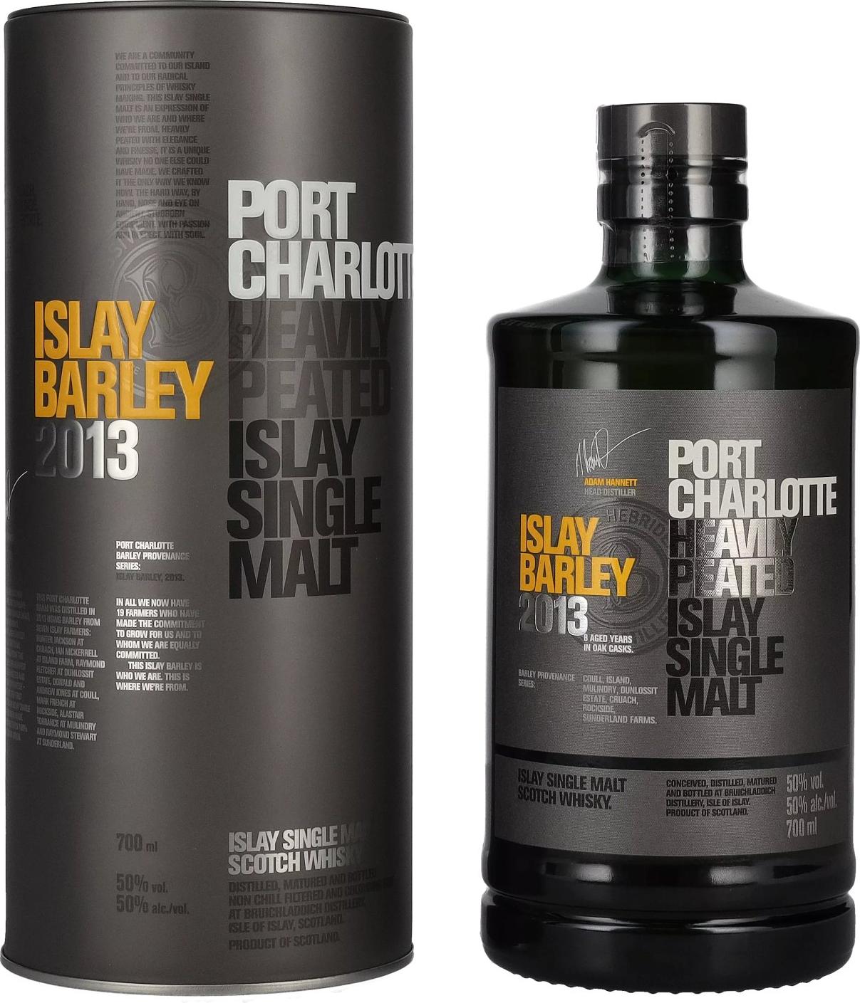 PORT CHARLOTTE ISLAY BARLEY Heavily Peated Islay Single Malt 2013 50% Vol. 0,7l in Tinbox