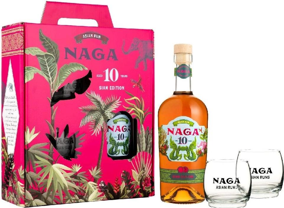 Naga SIAM EDITION 10 Years Old Rum 40% Vol. 0,7l in Giftbox with 2 glasses