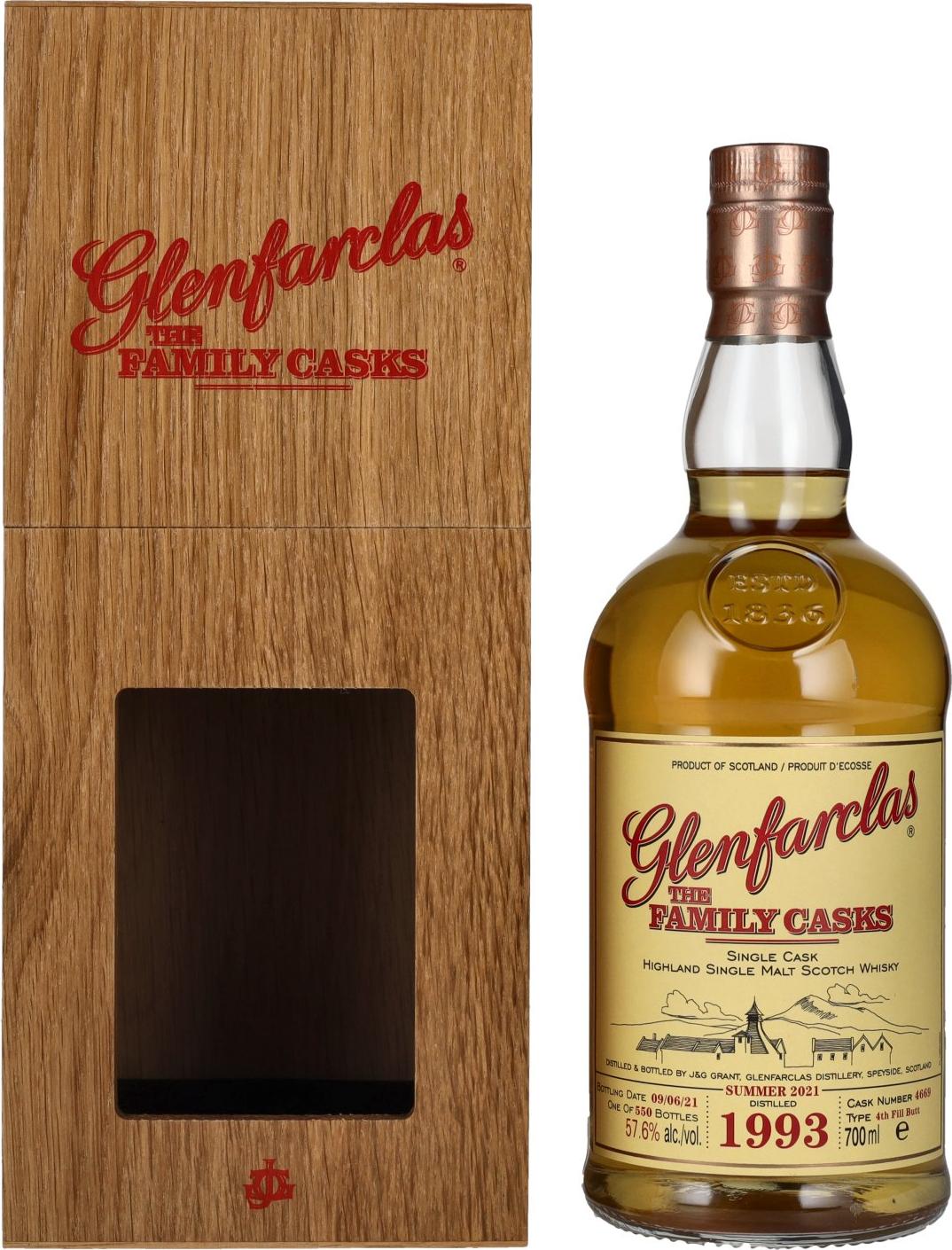 Glenfarclas THE FAMILY CASKS SUMMER 2021 4th Fill Butt 1993 57,6% Vol. 0,7l in Woodbox