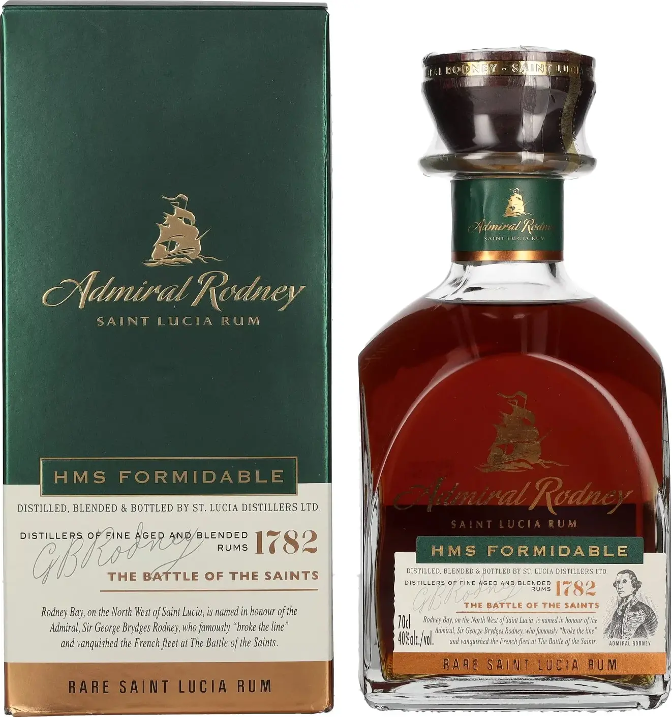 Admiral Rodney HMS FORMIDABLE Rare Saint Lucia Rum 40% Vol. 0,7l in Giftbox