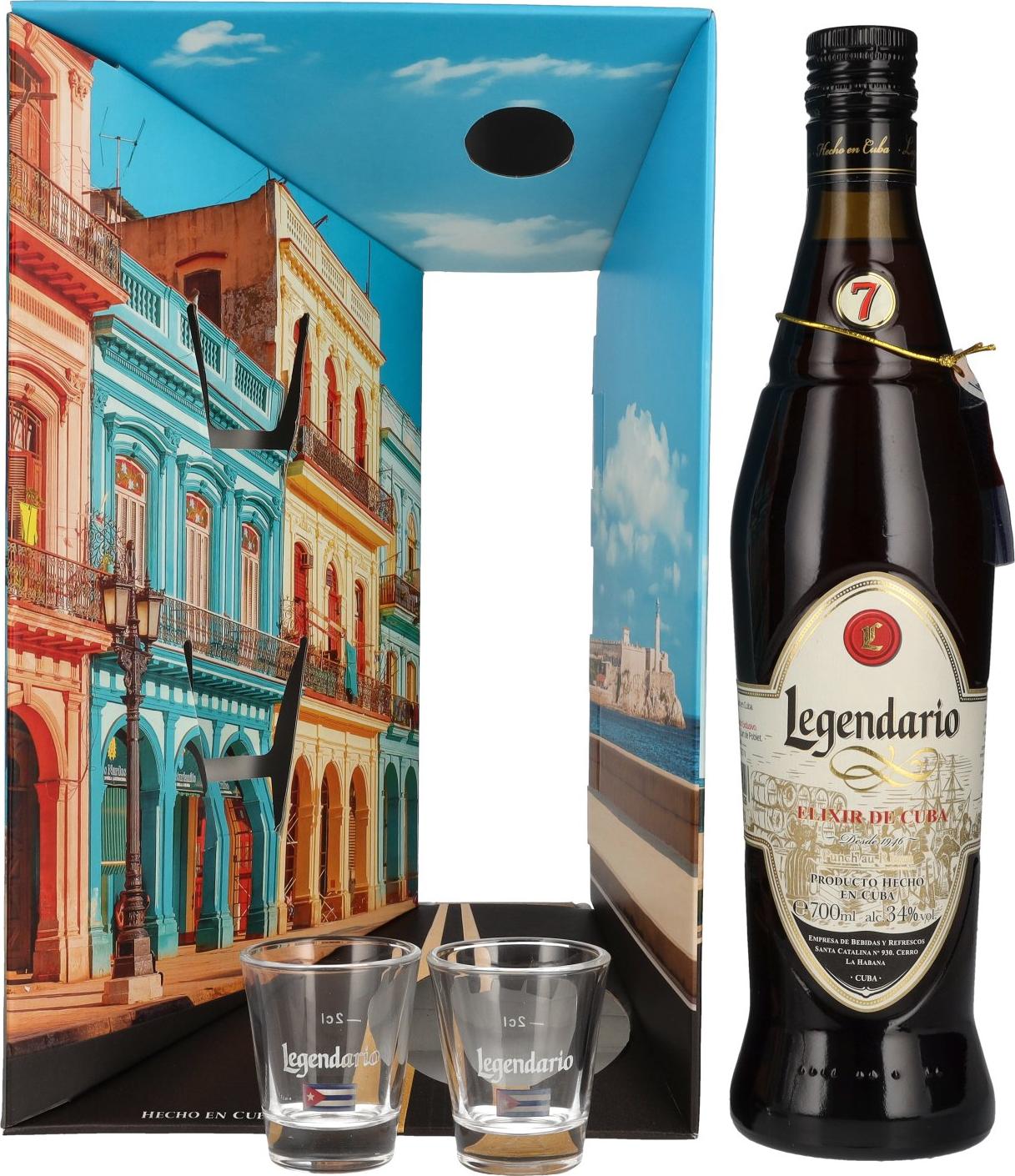Legendario Elixir de Cuba 34% Vol. 0,7l in Giftbox with 2 glasses