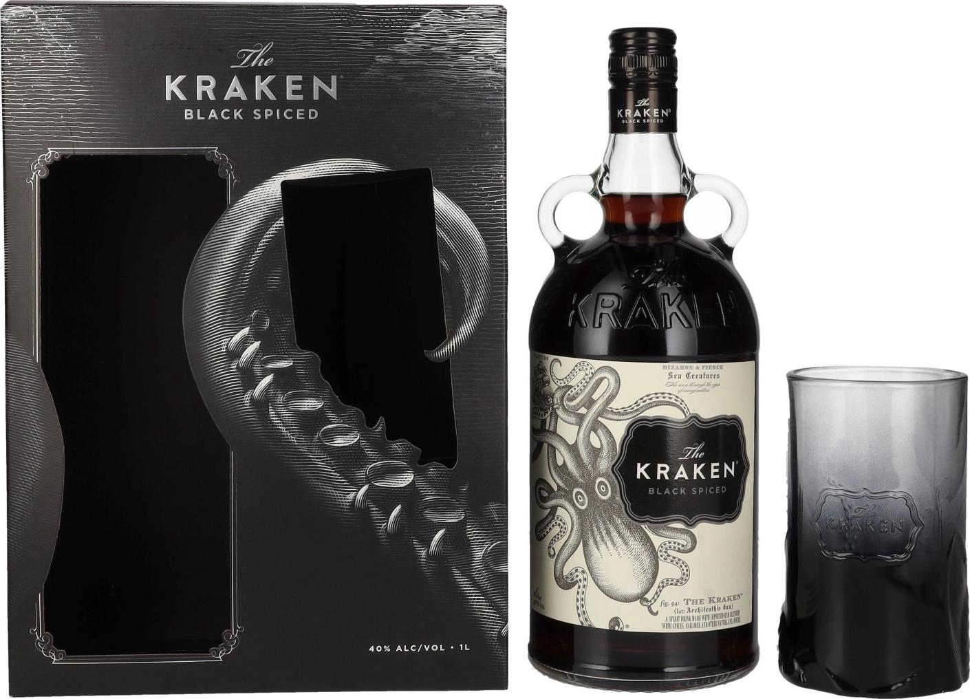 The Kraken Black Spiced 40% Vol. 1l in Giftbox with glass