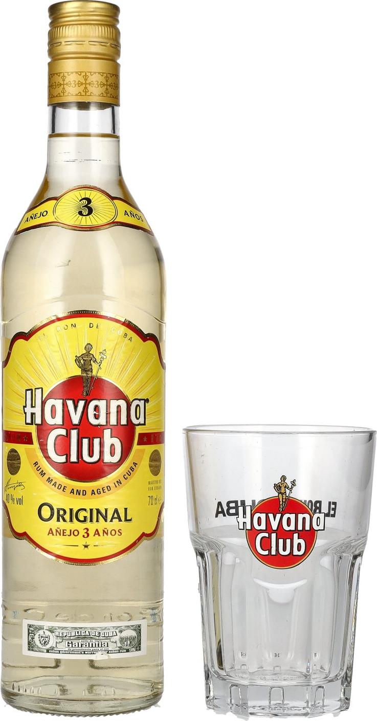 Havana Club ORIGINAL 3 YO Rum 40% Vol. 0,7l with glass