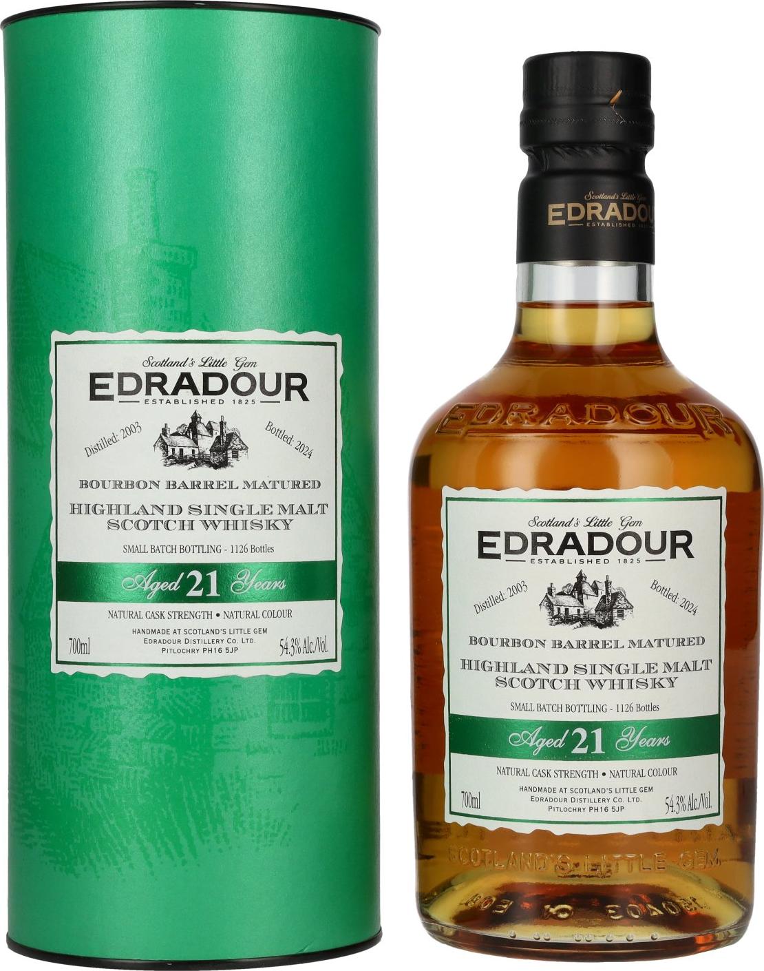 Edradour 21 Years Old Bourbon Barrel Matured Highland Single Malt Whisky 54,3% Vol. 0,7l in Giftbox
