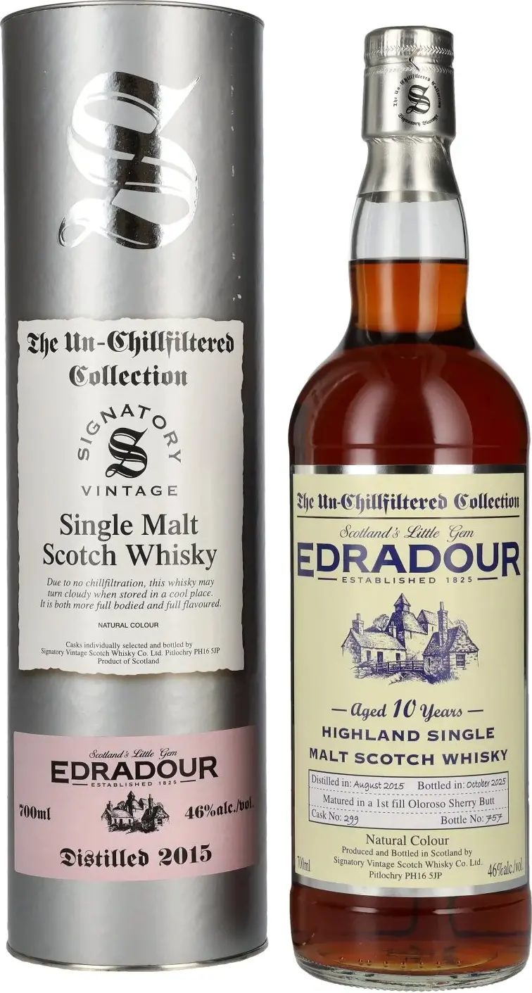 Signatory Vintage Edradour 10 Years Old The Un-Chillfiltered 2015 46% Vol. 0,7l in Giftbox