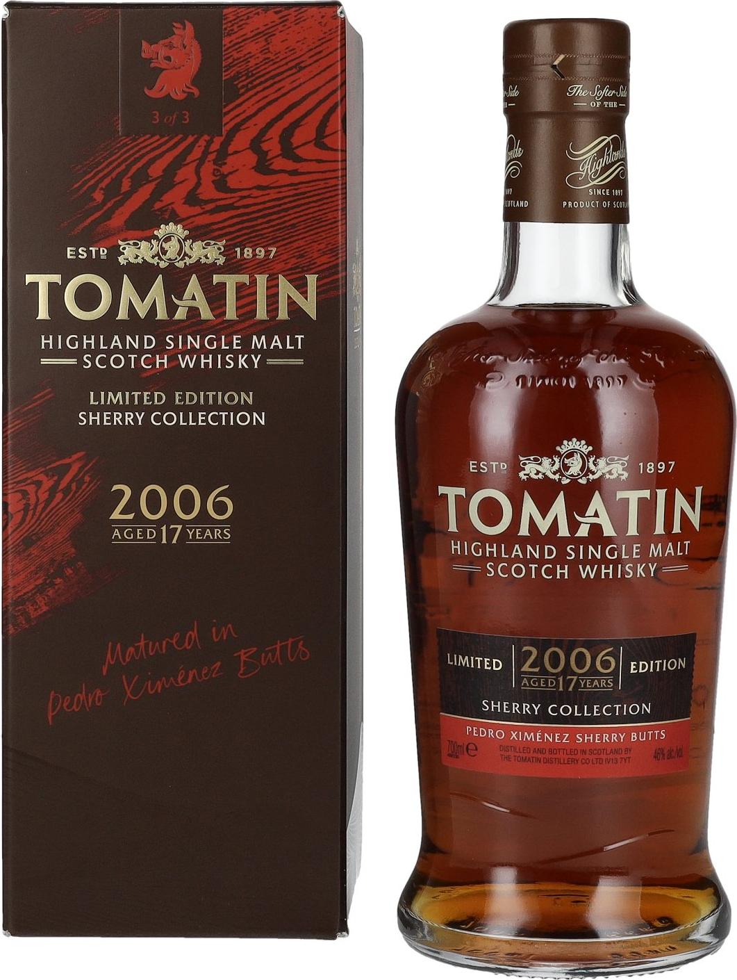 Tomatin 17 Years Old SHERRY COLLECTION Pedro Ximénez Sherry Butts Limited Edition 2006 46% Vol. 0,7l in Giftbox