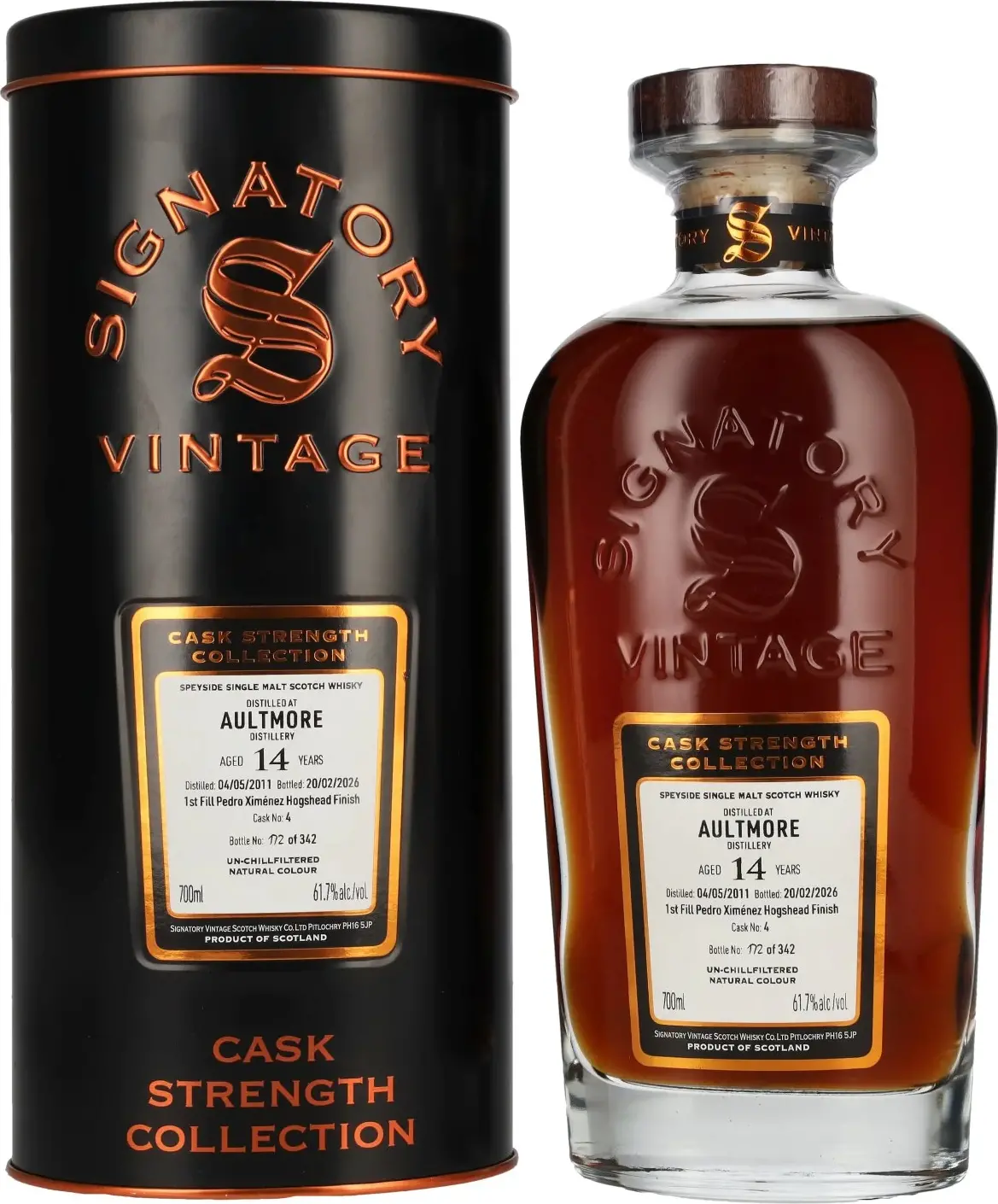 Signatory Vintage AULTMORE 14 Years Old Cask Strength Collection 2011 61,7% Vol. 0,7l in Tinbox