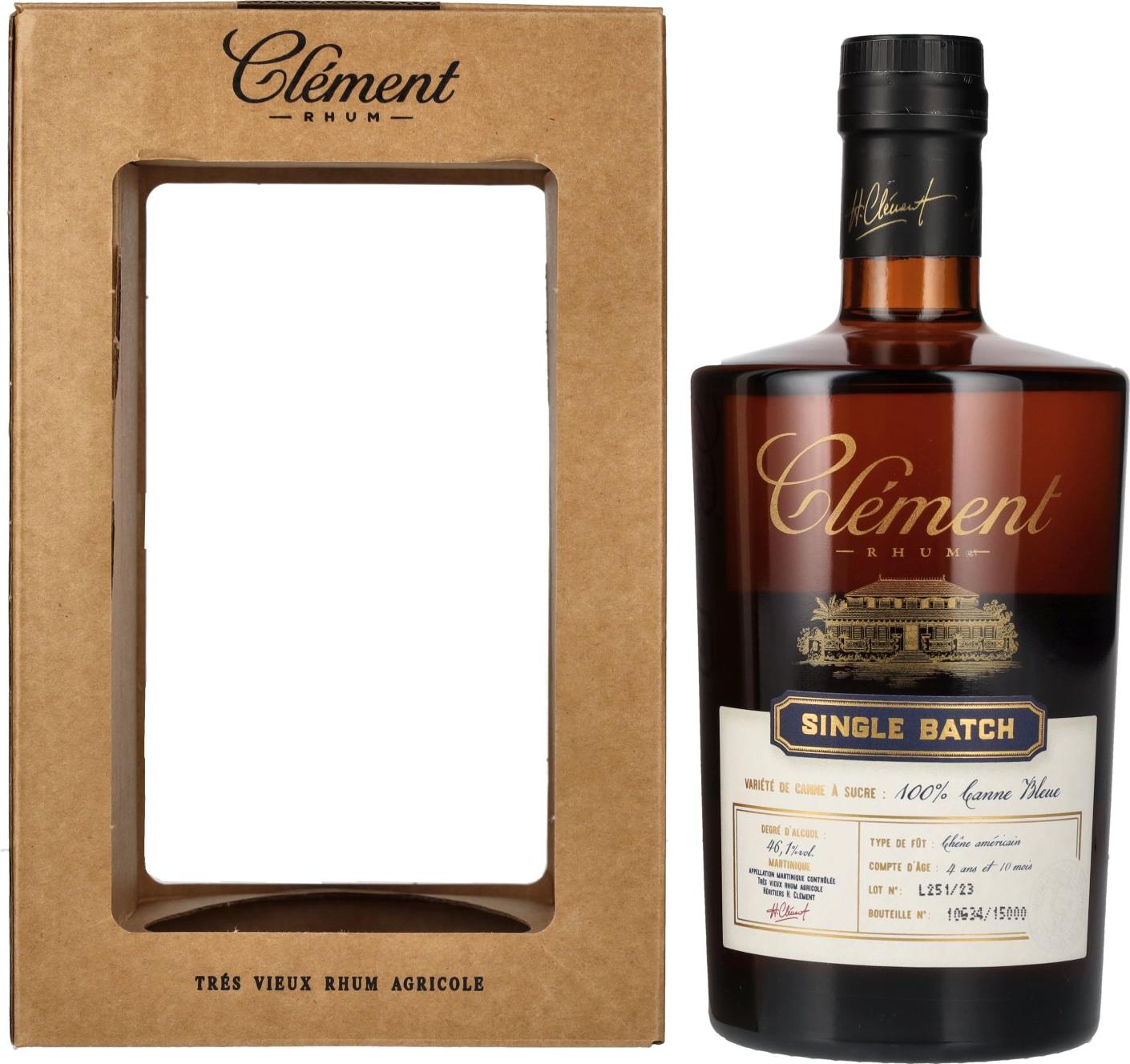 Clément Trés Vieux Rhum Agricole SINGLE BATCH 100% Canne Bleue Rum 46,1% Vol. 0,5l in Giftbox