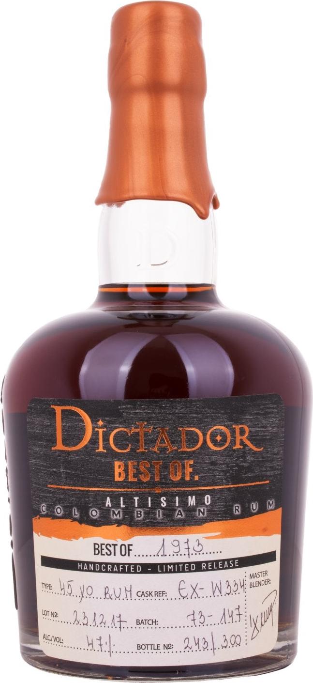 Dictador BEST OF 1973 ALTISIMO Colombian Rum Limited Release 47% Vol. 0,7l