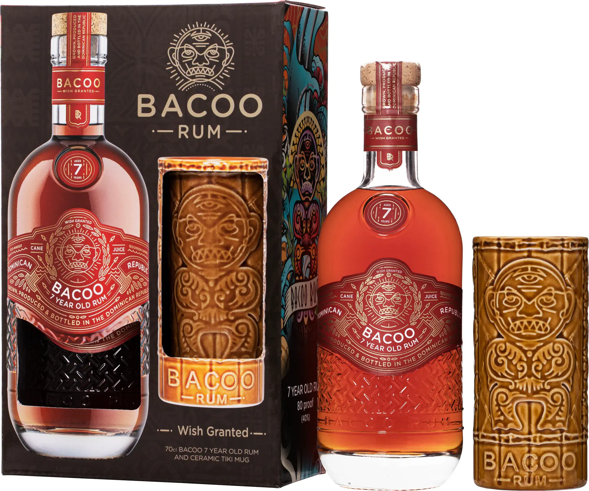Bacoo 7 Years Old Rum 40% Vol. 0,7l in Giftbox with Tiki Mug