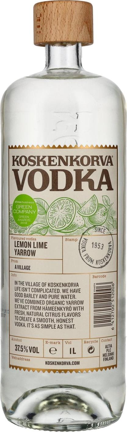 Koskenkorva LEMON LIME YARROW Flavoured Vodka 37,5% Vol. 1l