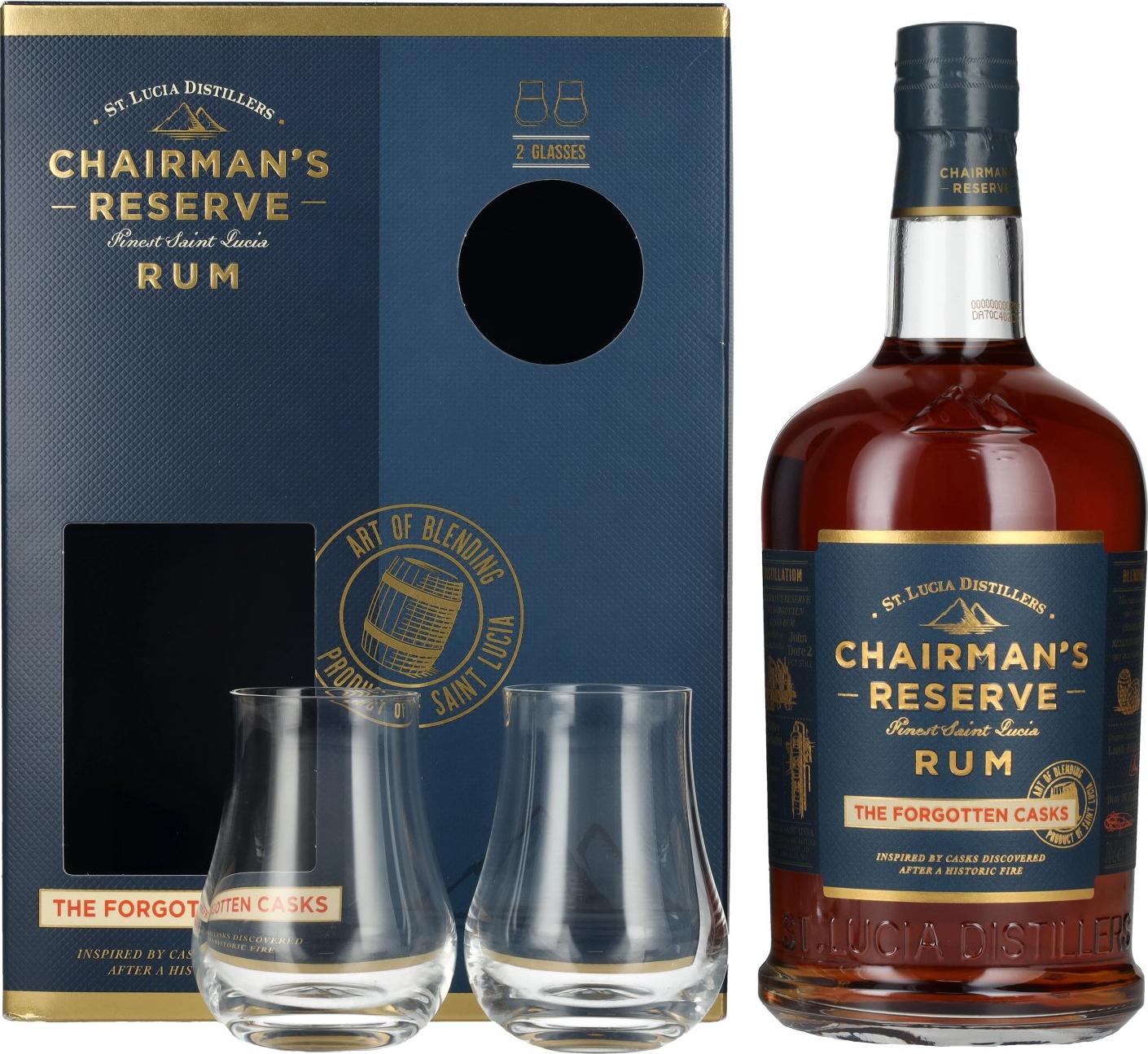 Chairman's Reserve THE FORGOTTEN CASKS Finest St. Lucia Rum 40% Vol. 0,7l in Giftbox with 2 glasses
