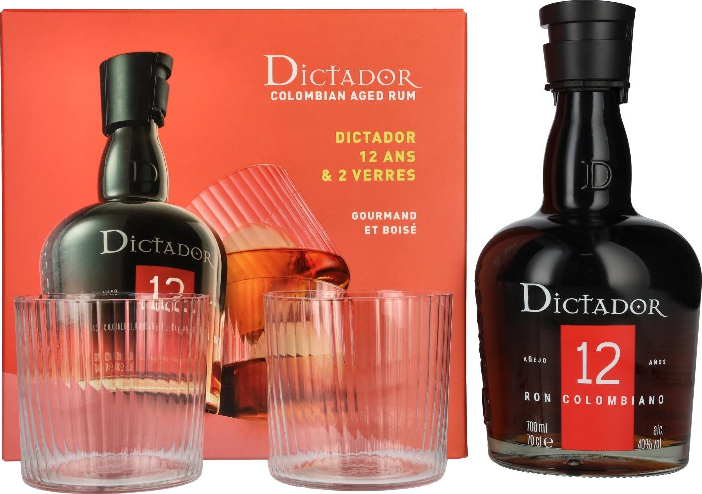 Dictador 12 Years Old ICON RESERVE Colombian Rum 40% Vol. 0,7l in Giftbox with 2 glasses