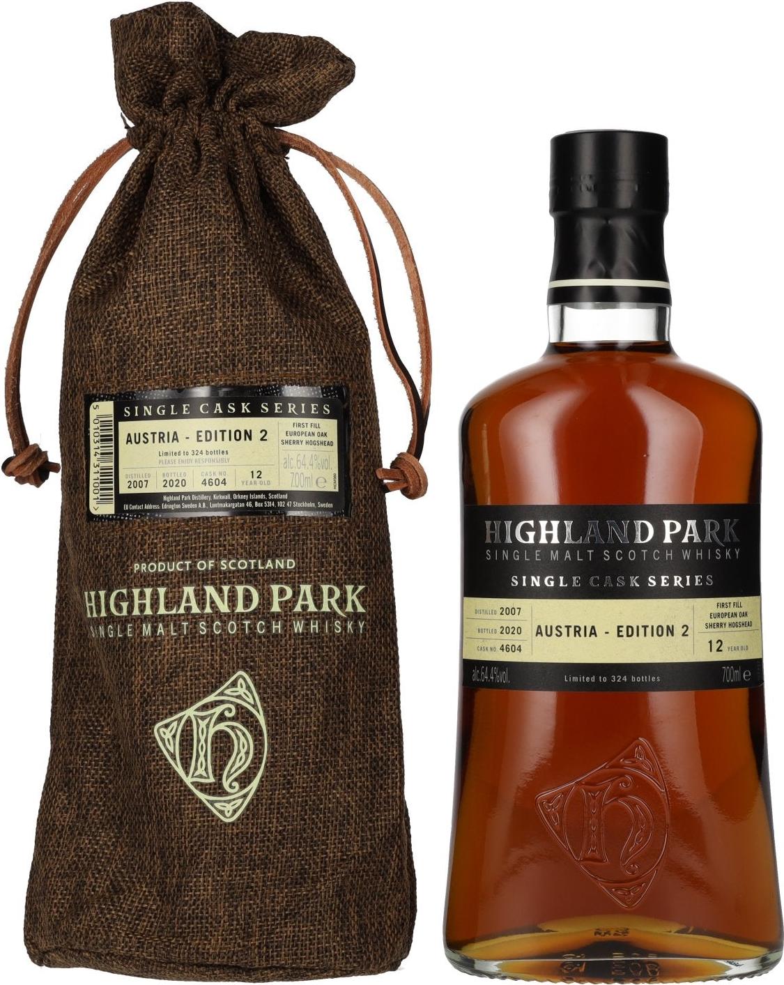 Highland Park 12 Years Old Single Cask Series AUSTRIA EDITION 2 2020 64,4% Vol. 0,7l in Linen bag