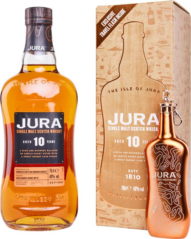 Jura 10 Years Old Single Malt Scotch Whisky 40% Vol. 0,7l in Giftbox with Travel Flask