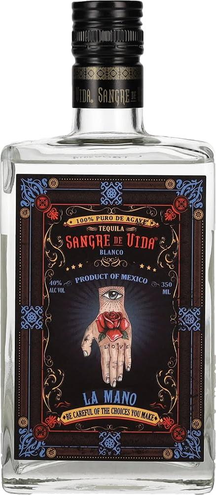Sangre de Vida Loteria LA MANO Blanco Tequila 100% de Agave 40% Vol. 0,35l