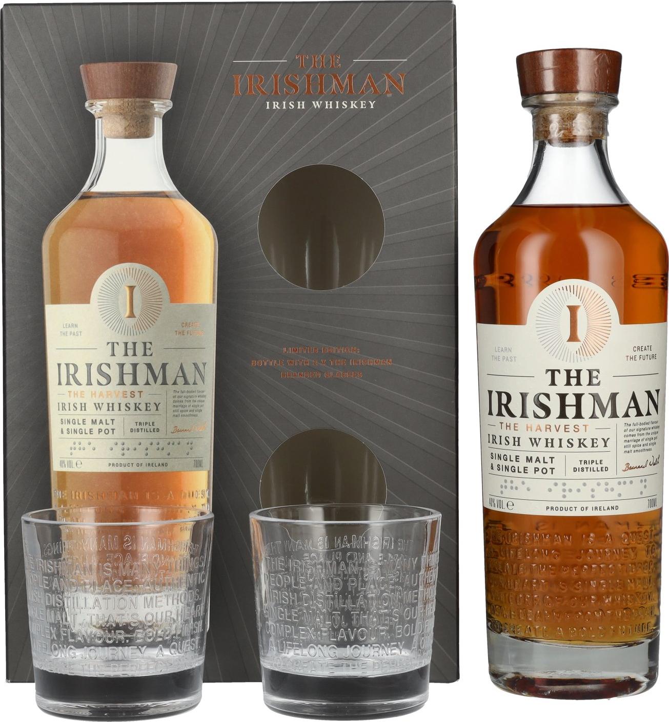 The Irishman THE HARVEST Single Malt Irish Whiskey 40% Vol. 0,7l in Giftbox with 2 glasses